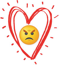 Hug Your Haters icon. An angry face emoticon surrounded by a drawn heart.