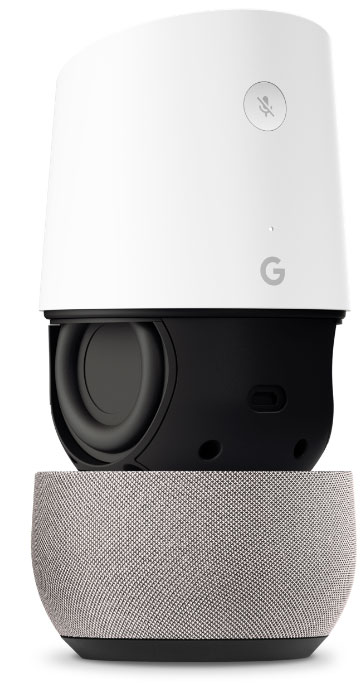 Exploded view of the Google Home showing the speakers.