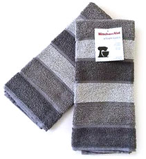 Grey striped KitchenAid hand towels.