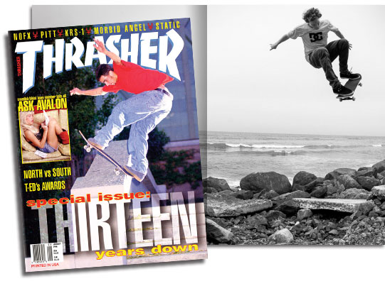 Thrasher magazine from the 90s with a guy in a DC Shoes shirt 