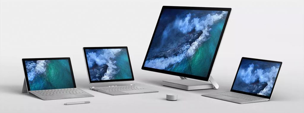 The Microsoft Surface line: Surface Pro, Surface Book, Surface Studio, and Surface Laptop