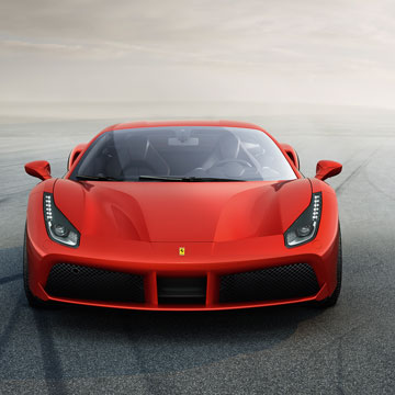 The front of a Ferrari 488 GTB in red.
