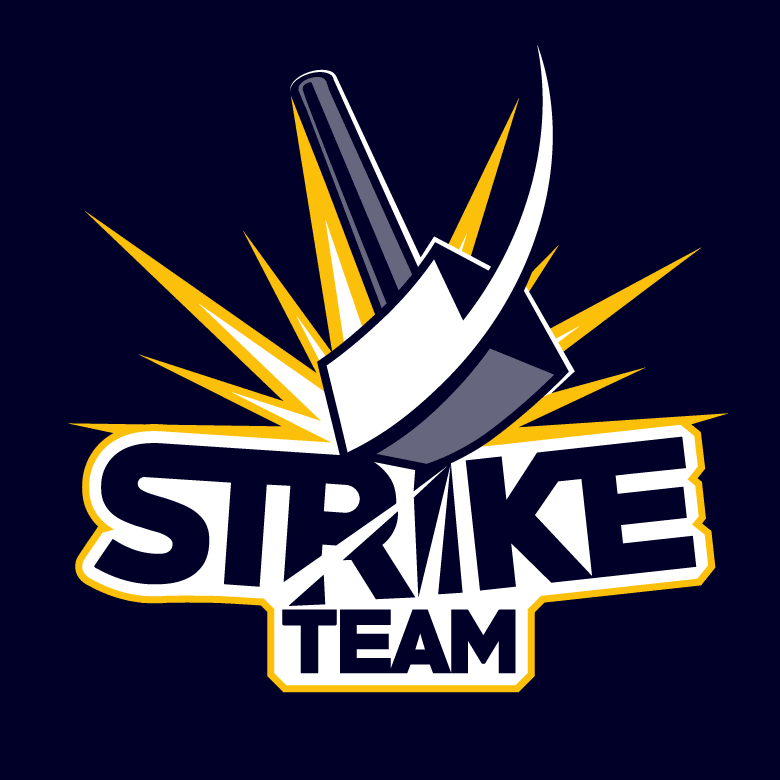 Strike team eSports logo. A hammer coming down and shattering "Strike". Team is on the bottom.