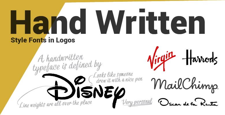Hand Written type fonts in logos. Disney, Harrods,