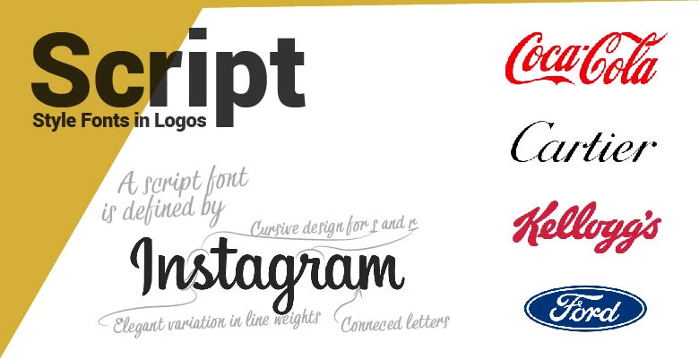 Script type fonts in logos. Instagram, Coca-cola, Cartier, Kellogs, and Ford.