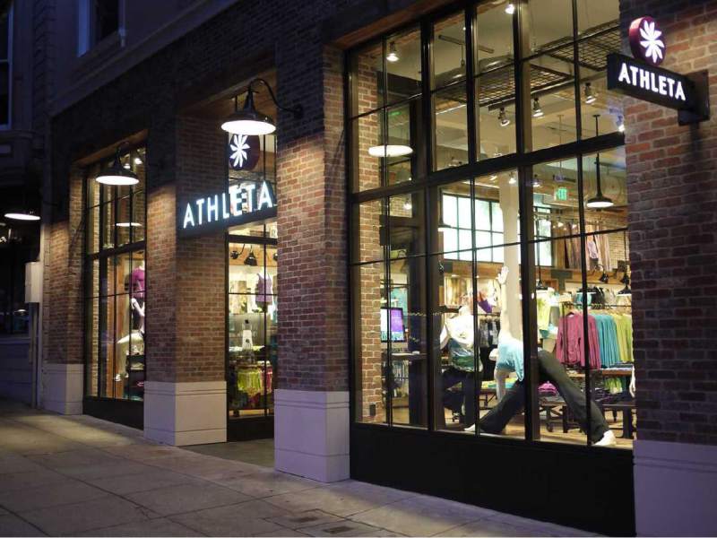 Exterior of the Athleta store in San Francisco at night