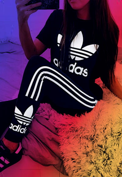 Girl wearing Adidas to show off on Instagram.
