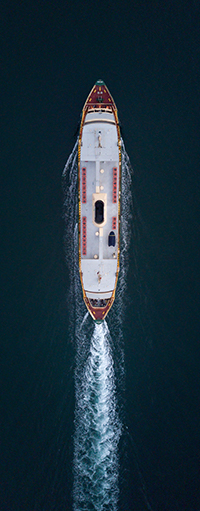 Aerial shot of a shipping vessel.