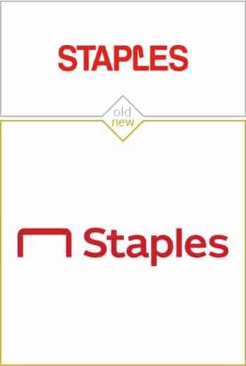 Old and new logo design of Staples