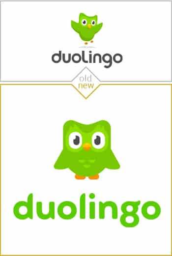 Old and new logo design of Duolingo