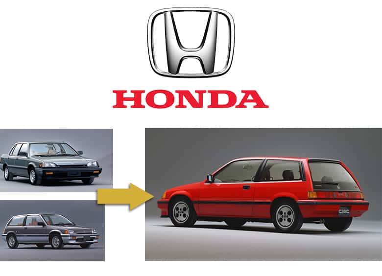 Honda logo. 1980s Honda Civic sedan, wagon and Si Hatchback