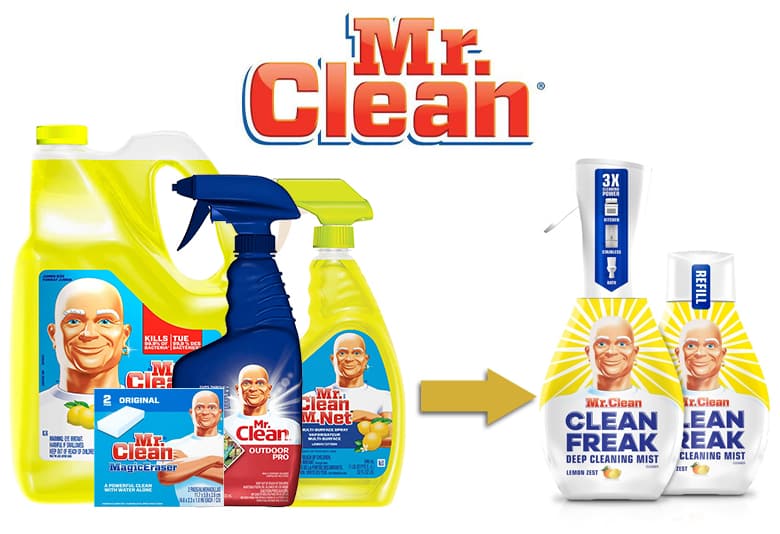 Mr. Clean product line. Mr. Clean Clean Freak starter bottle and refill.