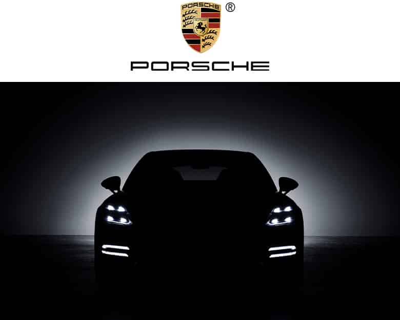 Porsche logo. A Porsche 911 in silhouette with the 4 LED signature lights.