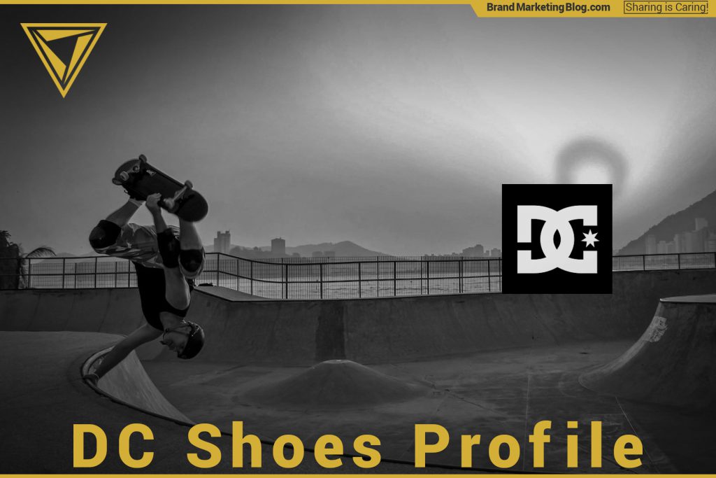 DC Shoes Brand Profile. A man skateboarding doing an inversion trick at sunset in a skate park.