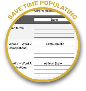 Save Time Populating. Multiply Method Excel sheet with the words populating through the sheet.