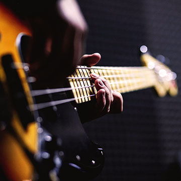 Fender bass close up shot.