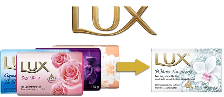 Lux logo. Lux soap product line. Lux Soap Impress White.